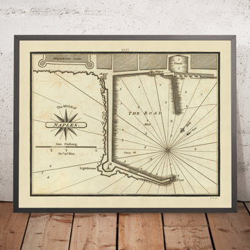 Old Mole of Naples Nautical Chart by Heather, 1802: Lighthouse, Harbor History