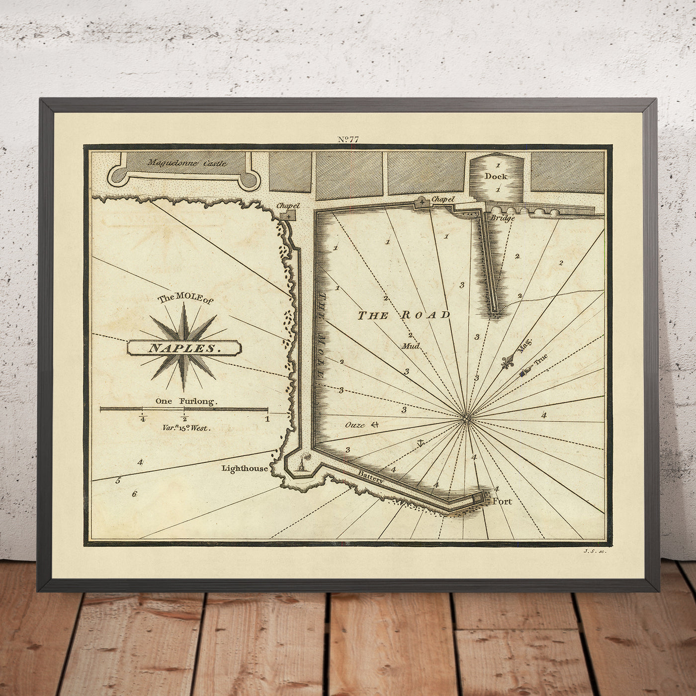 Carte nautique du vieux môle de Naples par Heather, 1802 : sondages, monuments, histoire du port