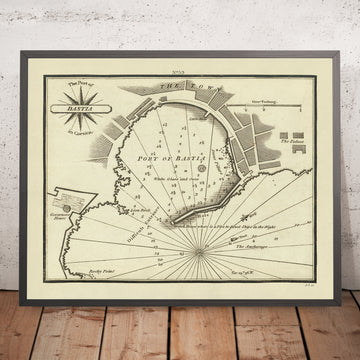 Carte Nautique du Vieux Port de Bastia par Heather, 1802 : Corse, Sondages, Aides à la Navigation
