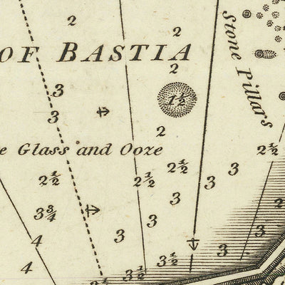 Carte Nautique du Vieux Port de Bastia par Heather, 1802 : Corse, Sondages, Aides à la Navigation