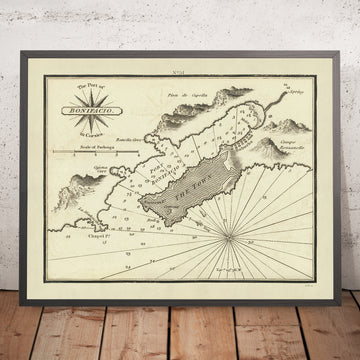 Porto Vecchio di Bonifacio, Corsica Carta Nautica di Heather, 1802: Città, Fondali, Fortezza, Baia di Ranella 