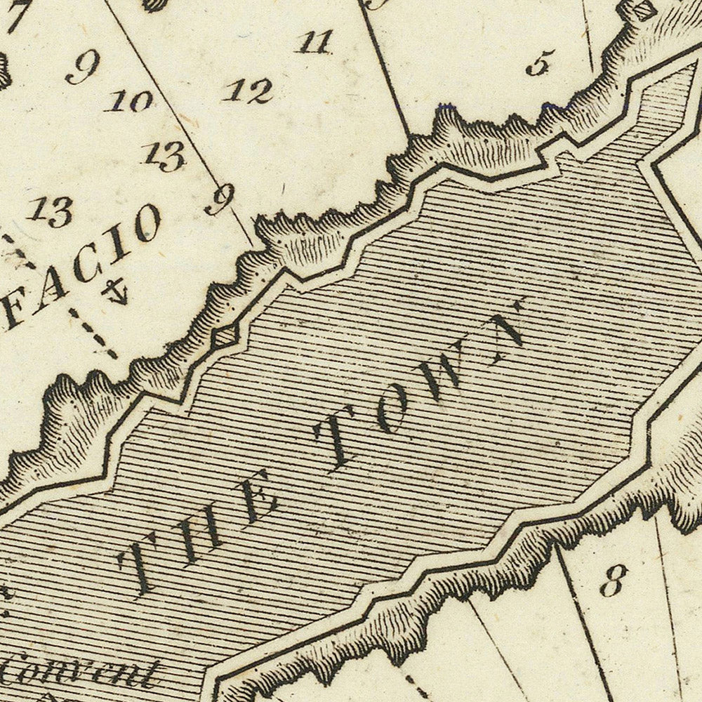 Carte Nautique du Vieux Port de Bonifacio par Heather, 1802 : Sondages, Forteresse, Anse Ranella