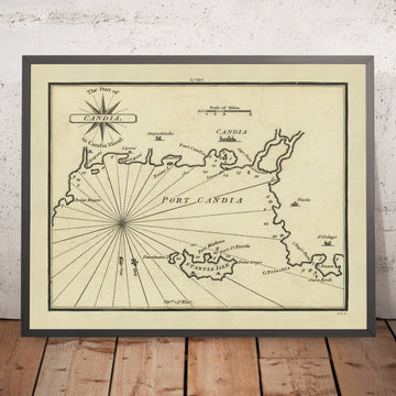 Carta Nautica del Porto Vecchio di Heraklion di Heather, 1802: Candia, Creta, Baia di Suda, Mediterraneo 