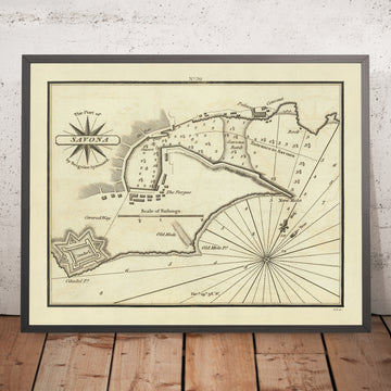 Old Port of Savona Nautical Chart by Heather, 1802: Harbor, Citadel, Convent