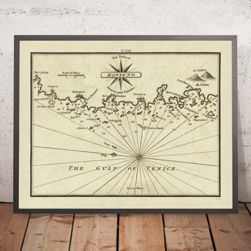 Vecchia carta nautica della penisola istriana di Heather, 1802: Rovigno, Parenzo, Vrsar, Croazia 