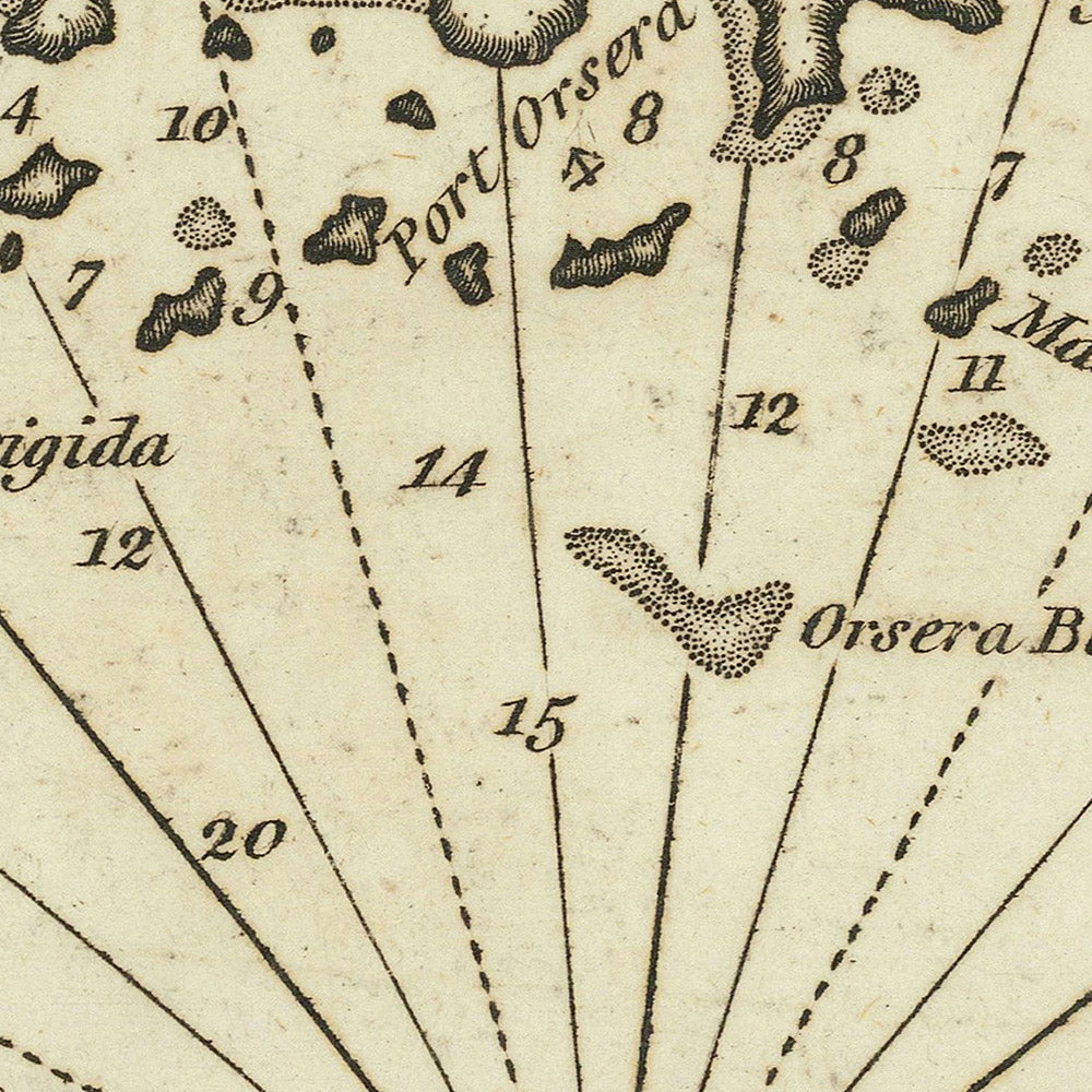 Carte marine de l'ancienne péninsule d'Istrie par Heather, 1802 : Rovinj, Poreč, Vrsar