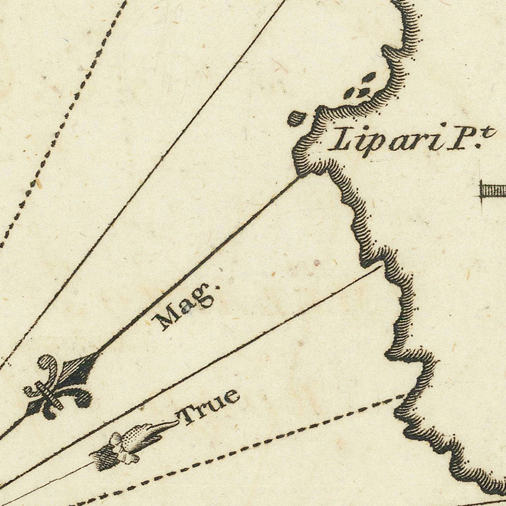 Ancienne carte nautique de Lipari par Heather, 1802 : mouillages, forts, oliveraies