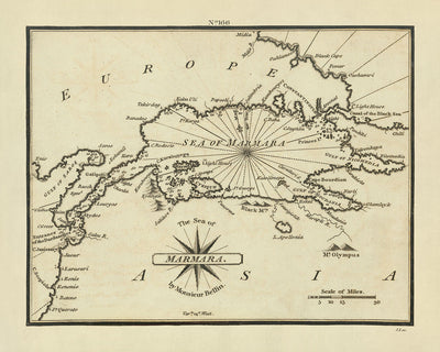 Alte Seekarte des Marmarameers von Heather, 1802: Dardanellen, Bosporus, Istanbul