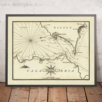 Carta Nautica dei Vecchi Stretto di Messina di Heather, 1802: Sicilia, Reggio di Calabria, Fortificazioni 