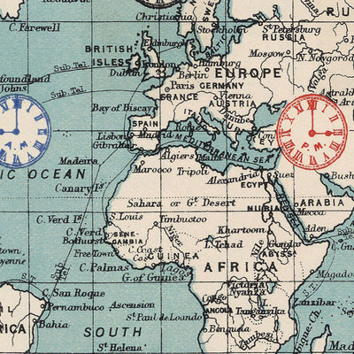 Old Time Zones World Map by AK Johnston, 1906