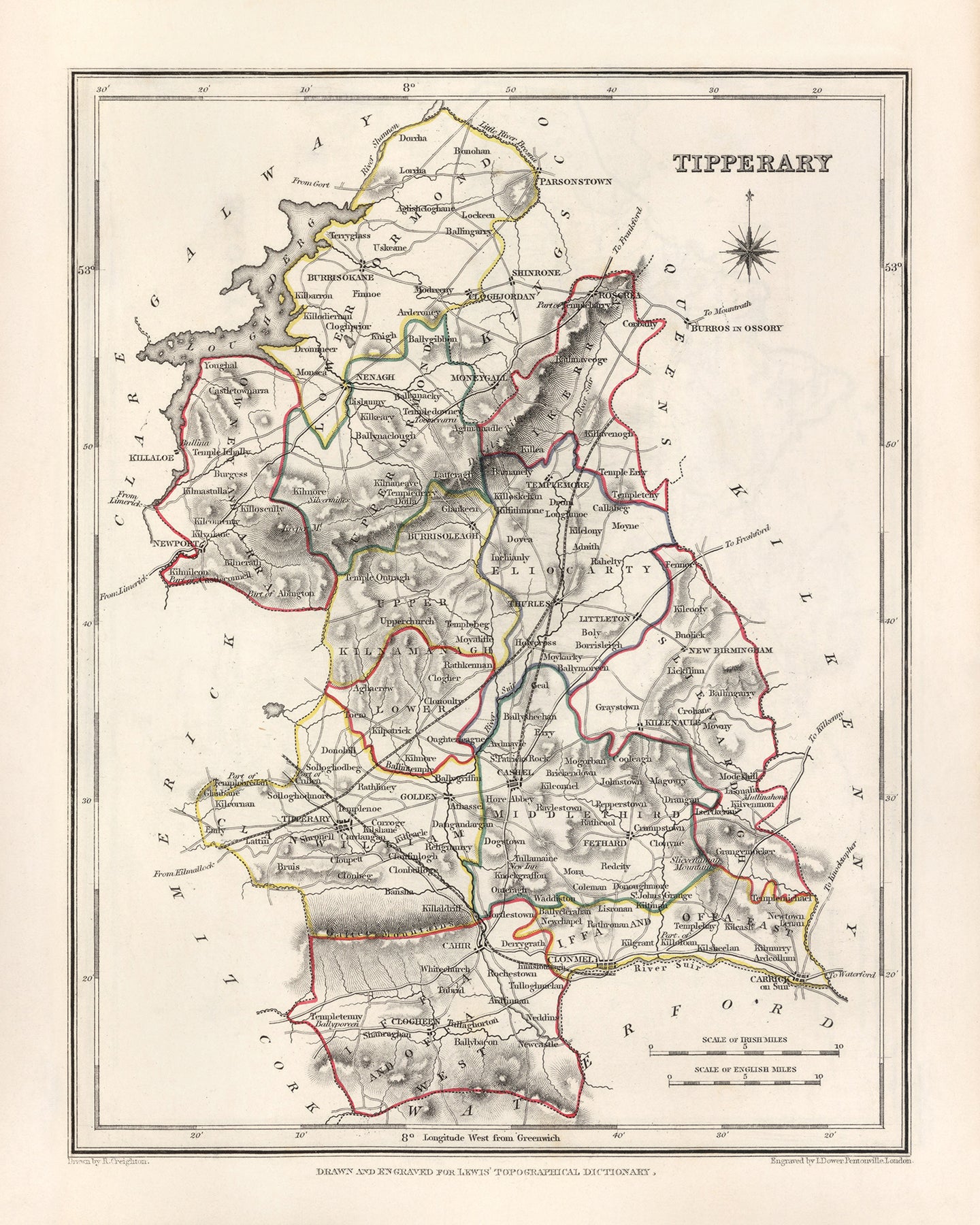 Old Map of County Tipperary by Samuel Lewis, 1844: Clonmel, Nenagh, Th ...