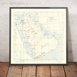Mapa de las antiguas tribus de Arabia, 1916: Emiratos Árabes Unidos, tribus iraquíes y saudíes, ciudades, revuelta árabe, carta de guerra de la Almirantazgo de la Primera Guerra Mundial 