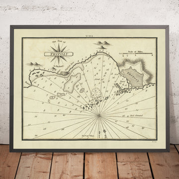 Porto Vecchio di Tripoli, Libia Carta Nautica di Heather, 1802: Barbary, Forte Inglese, Mole 