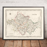 Antica mappa della contea di Tyrone di Samuel Lewis, 1844: Omagh, Strabane, Cookstown, Dungannon, Aughnacloy 