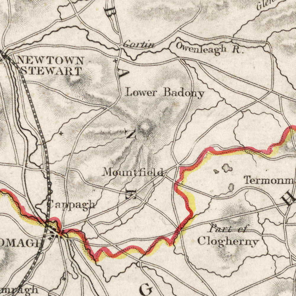 Old Map of County Tyrone by Samuel Lewis, 1844: Omagh, Strabane, Cookstown, Dungannon, Aughnacloy
