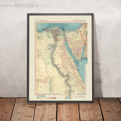Antiguo mapa de Egipto, 1967: Río Nilo, Canal de Suez, El Cairo, Alejandría, Giza