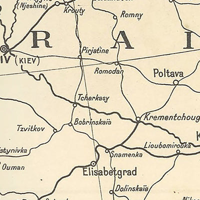 Antiguo mapa político de Ucrania, 1919: Kiev, río Dnieper, Mar Negro, Cárpatos, Península de Crimea