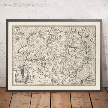 Vieille carte monochrome de Ulster, Irlande du Nord en 1611 par John Speed ​​- Belfast, Derry (pas Londonderry), comté Antrim & Down