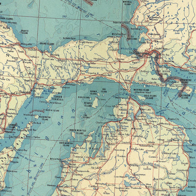Old Map of the Great Lakes, 1967: Lake Michigan, Lake Huron, Lake Ontario, Lake Erie and Superior.