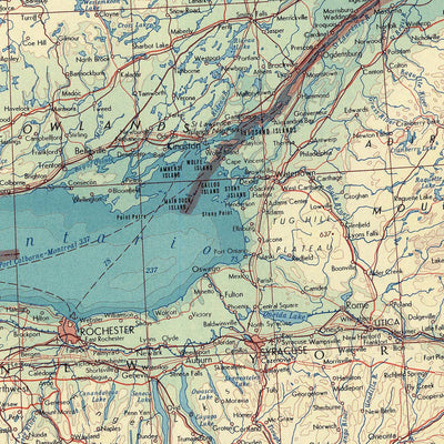 Old Map of the Great Lakes, 1967: Lake Michigan, Lake Huron, Lake Ontario, Lake Erie and Superior.