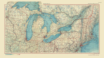 Old Map of the Great Lakes, 1967: Lake Michigan, Lake Huron, Lake Ontario, Lake Erie and Superior.