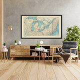 Mapa antiguo de los Grandes Lagos, 1967: Lago Míchigan, Lago Hurón, Lago Ontario, Lago Erie y Lago Superior. 