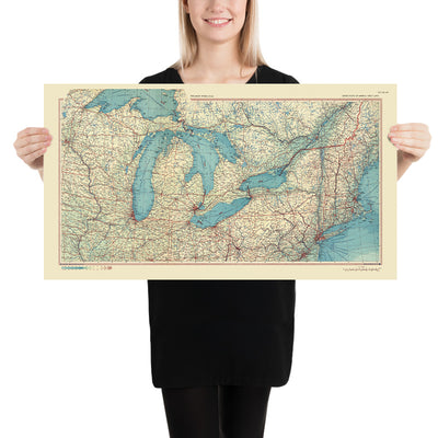Old Map of the Great Lakes, 1967: Lake Michigan, Lake Huron, Lake Ontario, Lake Erie and Superior.