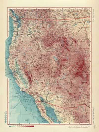 Mapa antiguo del oeste de Estados Unidos, 1967: Los Ángeles, San Francisco, Yosemite, Gran Cañón, Montañas Rocosas