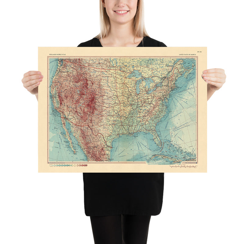 Old Map of United States of America, 1967: Canadian & Mexican Borders, Cuba, Newfoundland, Nova Scotia