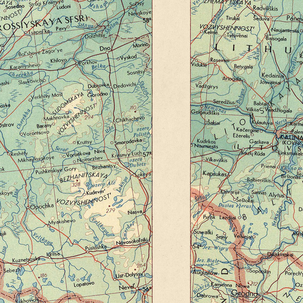 Alte Karte der baltischen Staaten und Weißrusslands, Topografischer Dienst der polnischen Armee, 1967: Riga, Minsk, Vilnius, Rigaer Meerbusen, Kurisches Haff