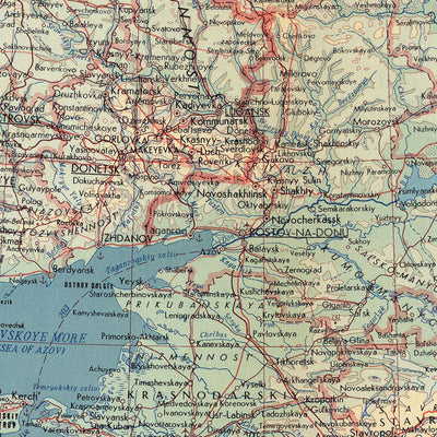Carte du vieux monde de l'URSS en Europe - Sud par le Service topographique de l'armée polonaise, 1967 : Carte politique et physique détaillée du sud de l'URSS et de l'Europe de l'Est