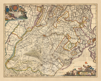 Old Map of Utrecht by Visscher, 1690: Amsterdam, Amersfoort, Hilversum, Zeist, Nieuwegein