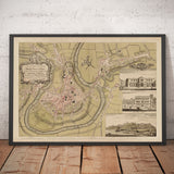Alte Karte von Shrewsbury im Jahr 1746 von John Rocque - Fluss Severn, Frankwell, Welsh Bridge, Stone Bridge, Bowling Green 