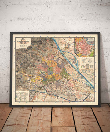 Old Map of Vienna by Gustav Freytag in 1895 - Innere Stadt, Leopoldstadt, Wieden, Margareten, Landstraße