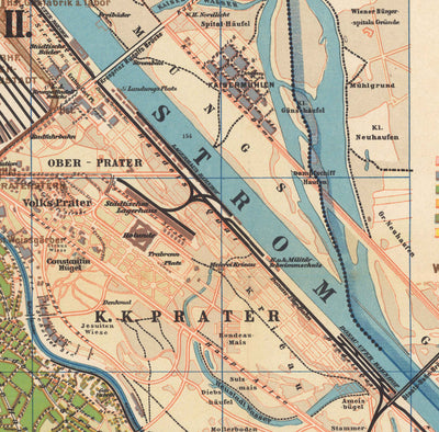 Old Map of Vienna by Gustav Freytag in 1895 - Innere Stadt, Leopoldstadt, Wieden, Margareten, Landstraße