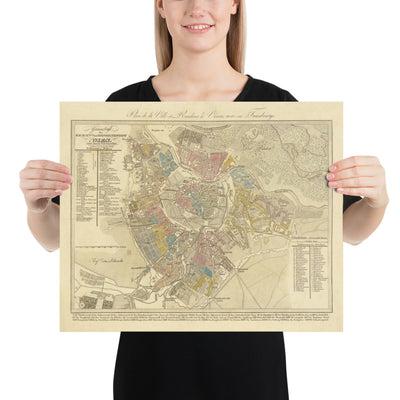 Mapa antiguo de Viena por Tranquillo Mollo en 1803 - Augarten, Praterstern, Franzensbrucke, Burggarten, City Park