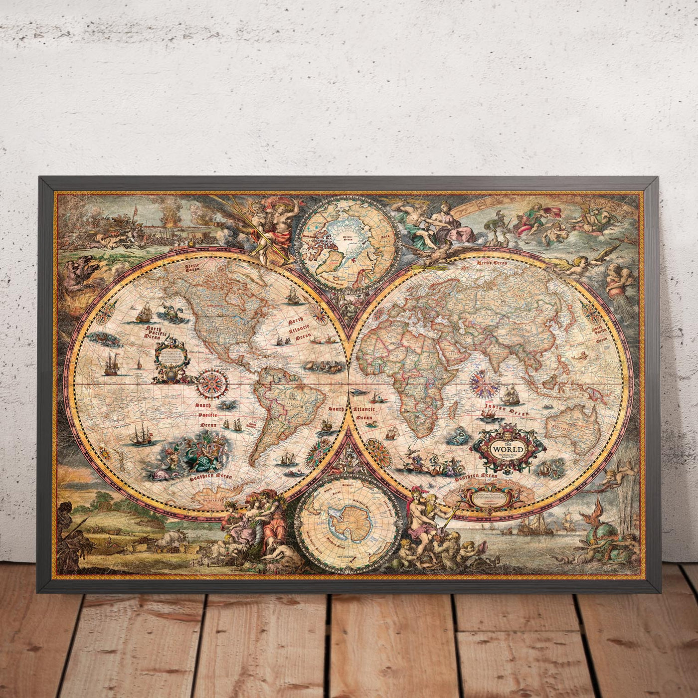 Mapa del Viejo Mundo Mundo Moderno de Ray&Co, 2024: estilo vintage, geografía detallada, elementos decorativos
