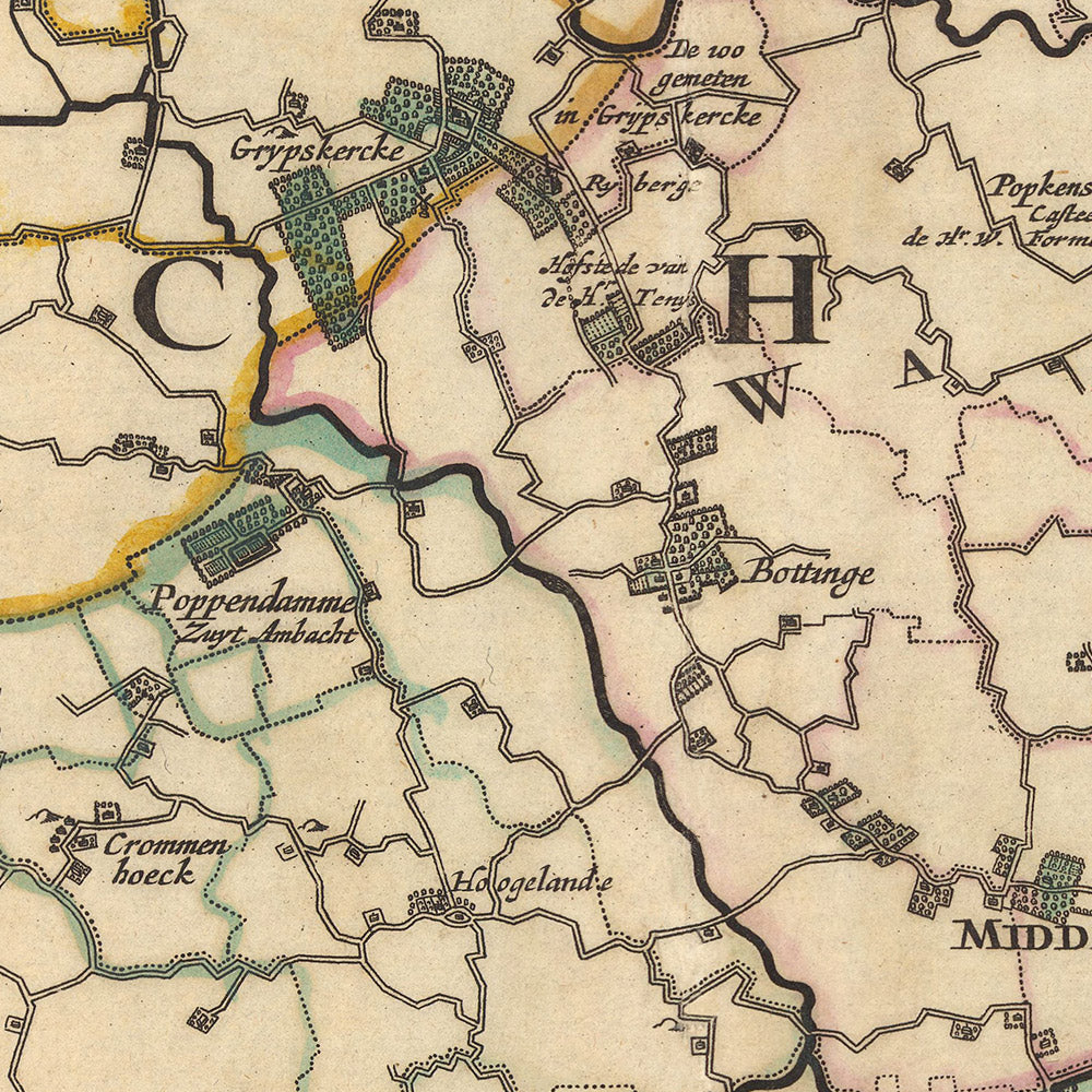 Alte Karte der Insel Walcheren, Zeeland von Visscher, 1690: Middelburg, Vlissingen, Domburg, Veere, Koudekerke