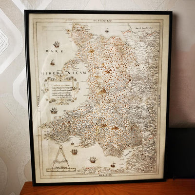 Ancienne carte du pays de Galles, Cymru de Christopher Saxton en 1580 - Première carte précise du pays de Galles