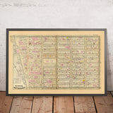 Ancienne carte de Chelsea, New York, 1879 : 6e à 13e avenue, Séminaire théologique, Retort House, Grand Opera House