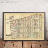 Alte Karte des East Village, New York City, 1879: Tompkins Square, Stuyvesant Park, Dampfeisenbahnen. 