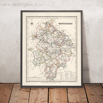 Old Map of Warwickshire by Samuel Lewis, 1844: Birmingham, Coventry, Stratford-upon-Avon, Warwick, Rugby