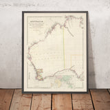 Alte Karte von Westaustralien von Arrowsmith, 1844: Perth, Adelaide, Küstenlinien, Grafschaften, Entdeckungen 