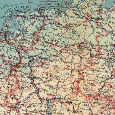 Old Map of Western Europe, 1967: Detailed Political and Physical Map, Shipping Lanes