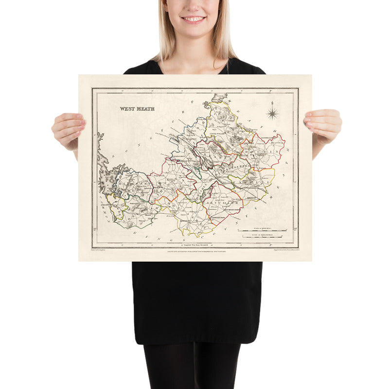 Mappa antica della Contea di Meath di Samuel Lewis, 1844: Navan, Trim, Kells, Athboy, Collina di Tara 