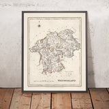Alte Karte von Westmorland von Samuel Lewis, 1844: Appleby, Kendal, Kirkby Stephen, Brough, Lake District 