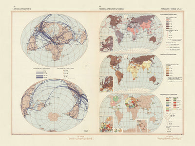 Old Infographic Map of Global Communication, 1967: Air Travel Routes, Telecommunication Networks, International Tourism