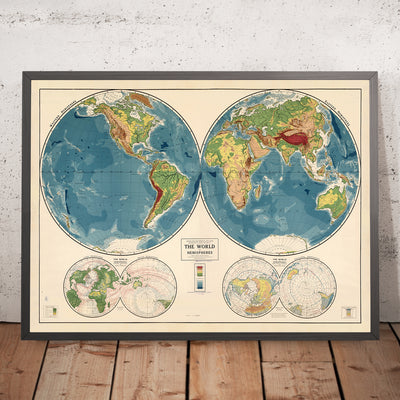 Carte du monde de l'Atlas à l'ancienne, Rand McNally, 1917 : Carte du monde physique