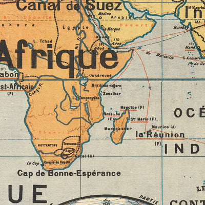 Alte Weltkarte Planisphere von Armand Colin Editeur: Pädagogisch, thematisch, Französische Kolonien hervorgehoben