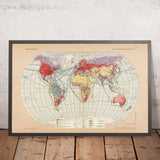 Old Infographic Map of World Surface Communications, 1967: Shipping Routes, Air Routes, Time Zones